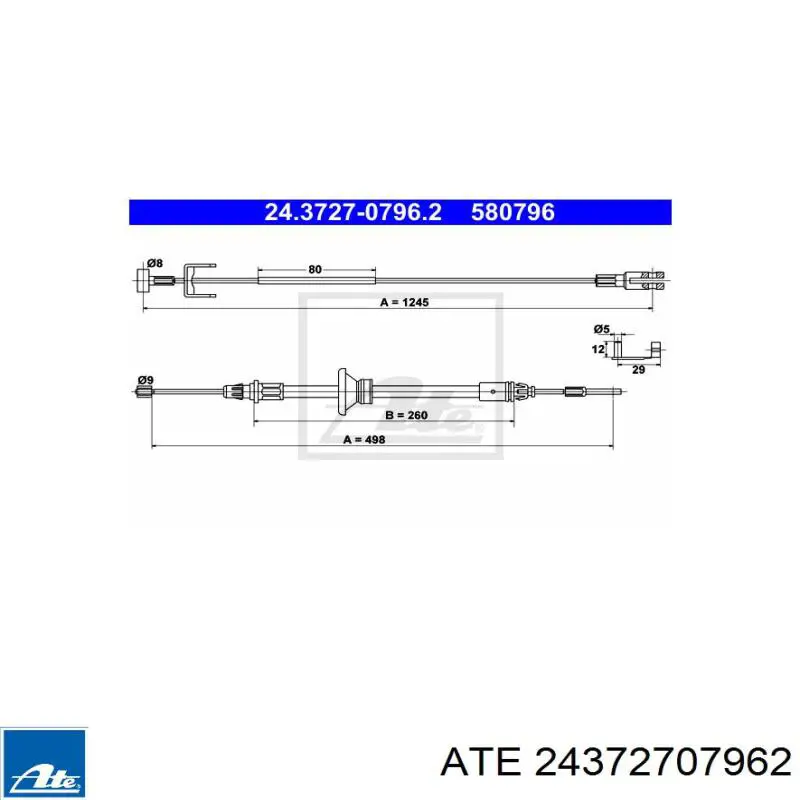 Трос ручного гальма передній 24372707962 ATE