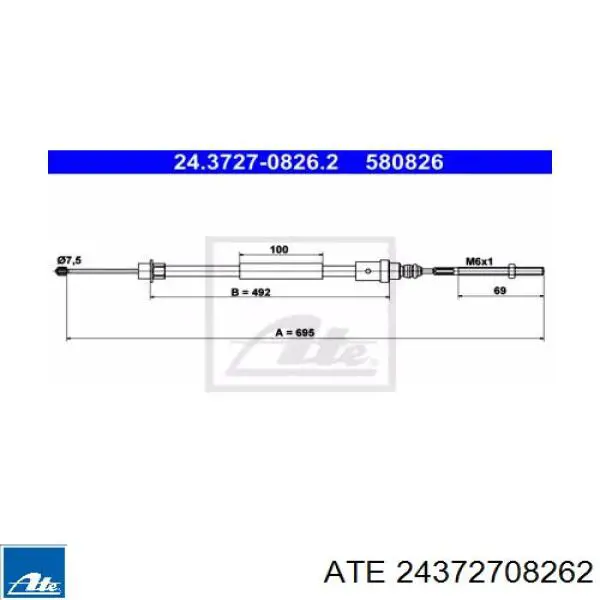 24.3727-0826.2 ATE cabo do freio de estacionamento traseiro esquerdo