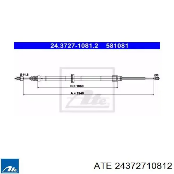 24372710812 ATE трос ручного тормоза задний правый/левый