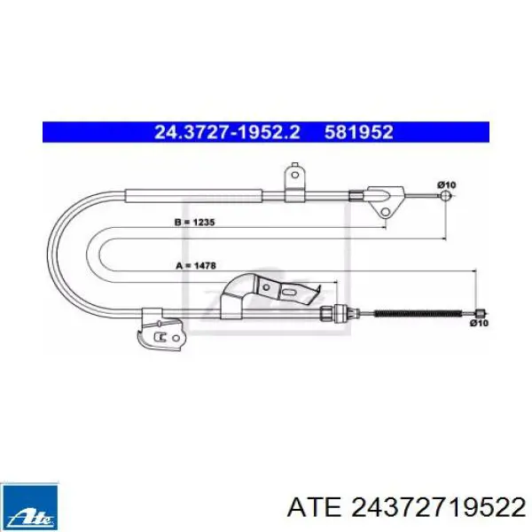 Задний правый трос ручника 24372719522 ATE