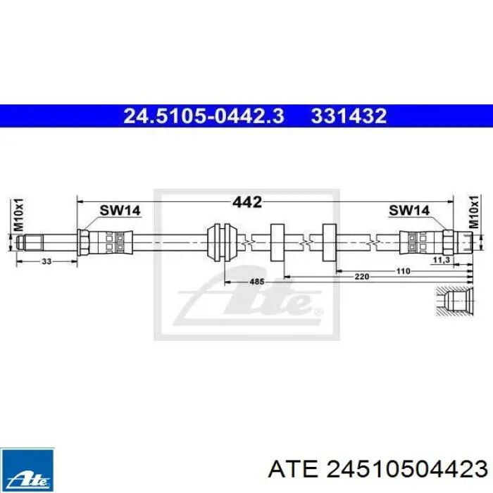 24510504423 ATE шланг тормозной передний