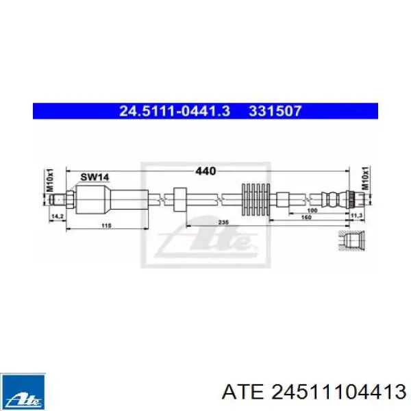 Шланг тормозной передний 24511104413 ATE