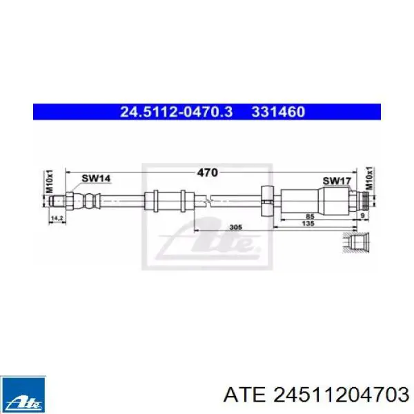 Шланг тормозной передний 24511204703 ATE