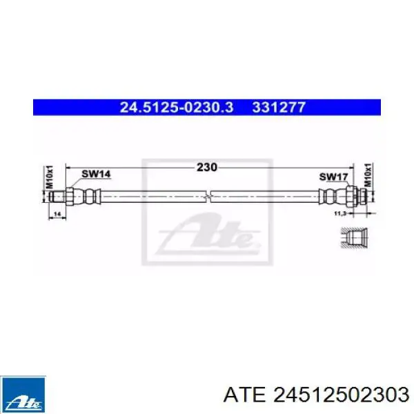 Шланг тормозной задний ATE 24512502303