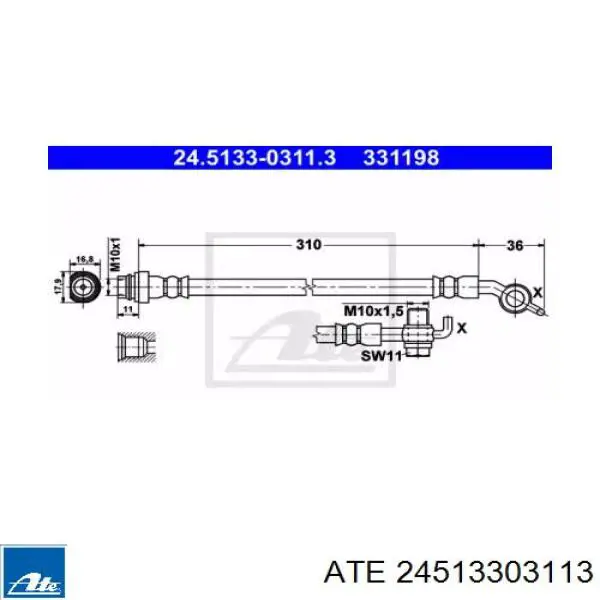 Задний тормозной шланг 24513303113 ATE