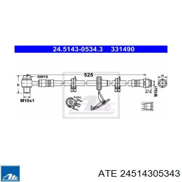 Шланг тормозной передний правый 24514305343 ATE
