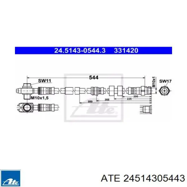 Шланг тормозной передний 24514305443 ATE