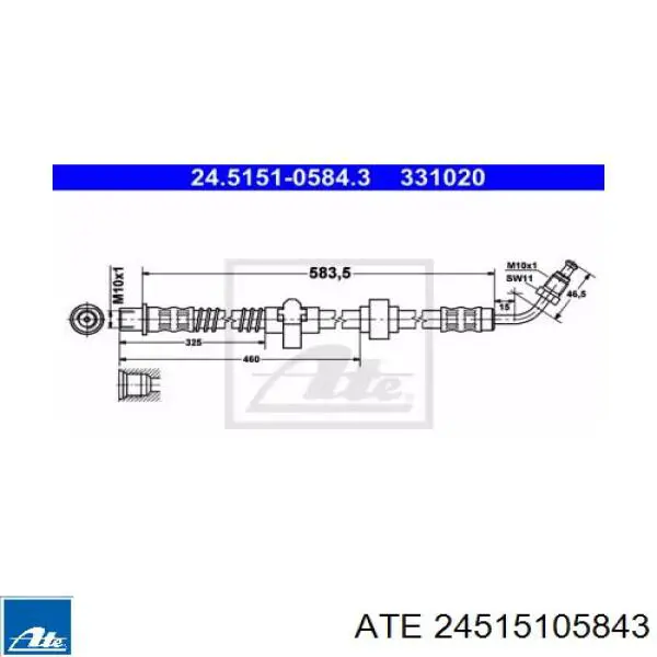 Шланг тормозной задний правый 24515105843 ATE