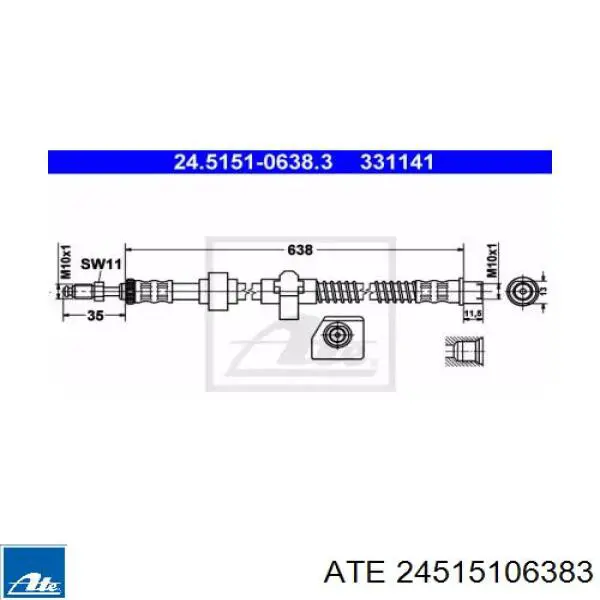Шланг тормозной задний левый 24515106383 ATE