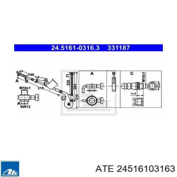 Шланг тормозной передний правый 24516103163 ATE