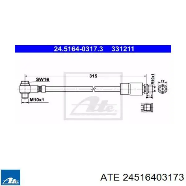 24516403173 ATE шланг тормозной задний