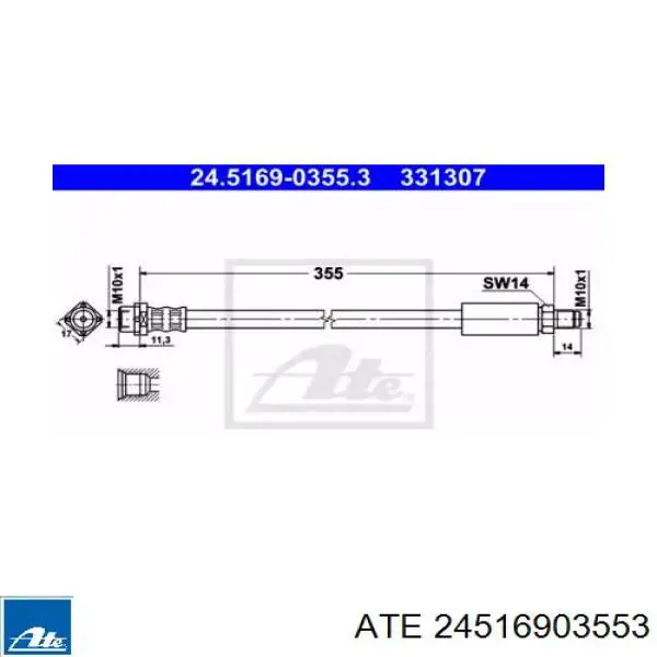 Шланг тормозной передний ATE 24516903553 цена, от 10.55 USD