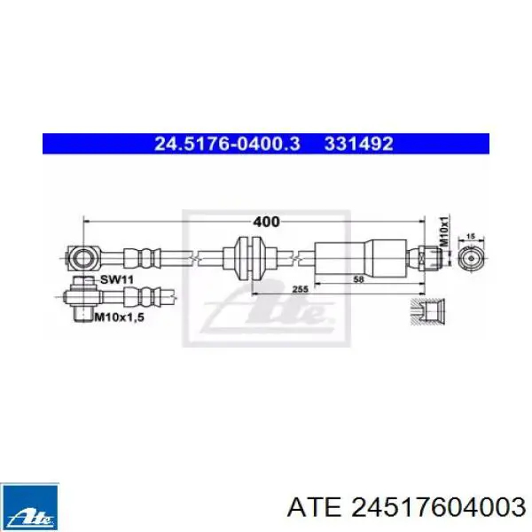 Шланг тормозной передний правый 24517604003 ATE