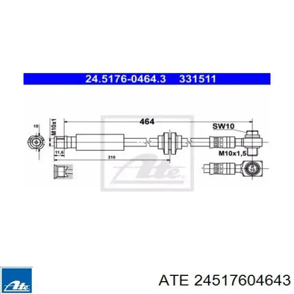 Шланг тормозной передний 562240 Opel