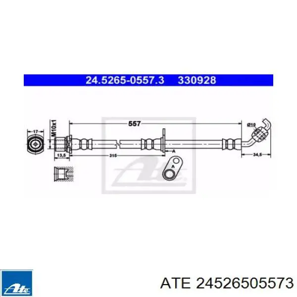Шланг тормозной передний правый 24526505573 ATE