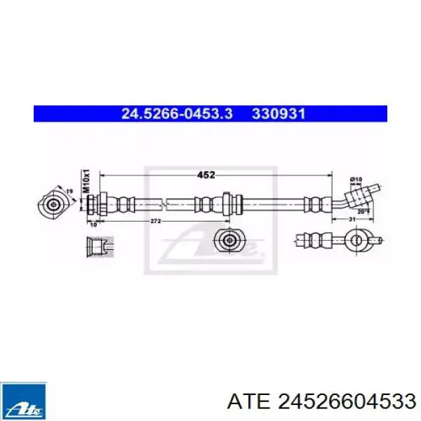 Шланг тормозной передний левый 24526604533 ATE
