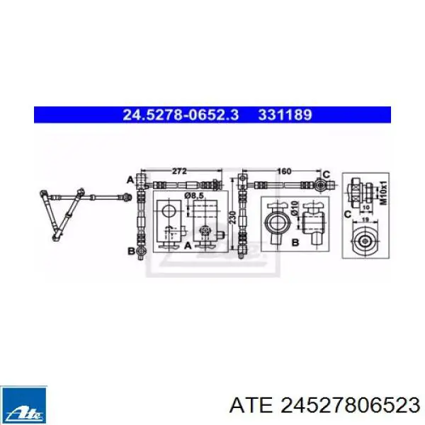 Шланг тормозной передний правый 24527806523 ATE