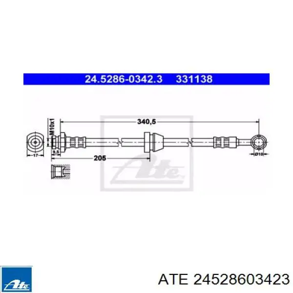 Шланг тормозной передний 24528603423 ATE