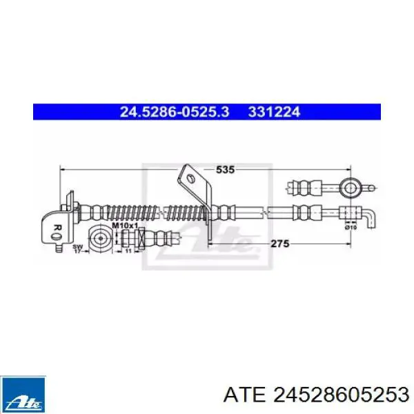 Шланг тормозной передний правый 24528605253 ATE