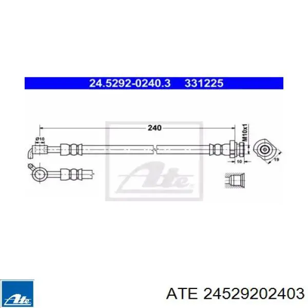 Шланг тормозной задний левый 24529202403 ATE