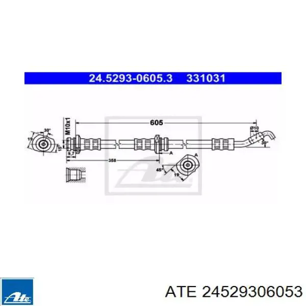 Шланг тормозной передний 24529306053 ATE