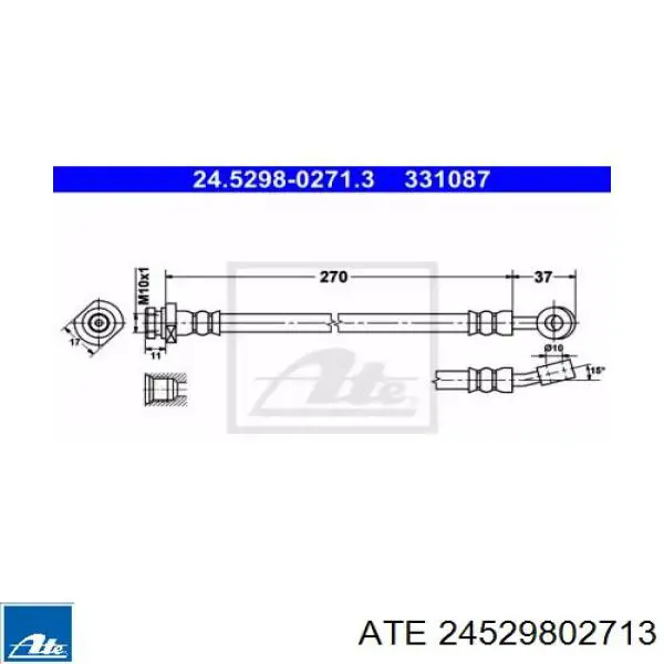 Шланг тормозной задний правый 24529802713 ATE