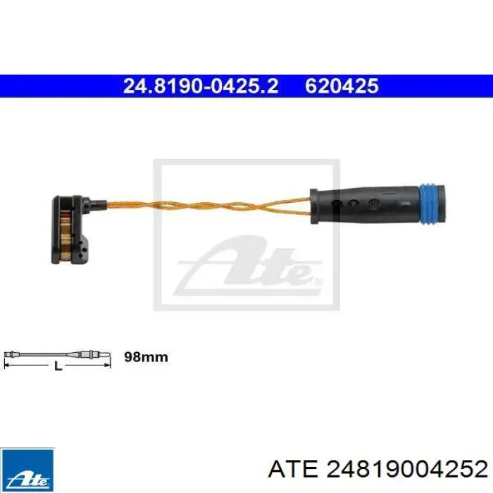 Contacto de aviso, desgaste de los frenos, delantero derecho 24819004252 ATE
