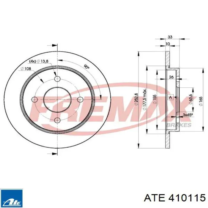Купить 410115 ATE Диск тормозной задний