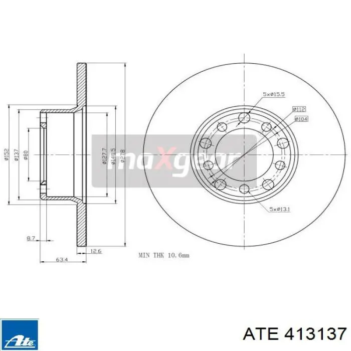 Передние тормозные диски 413137 ATE