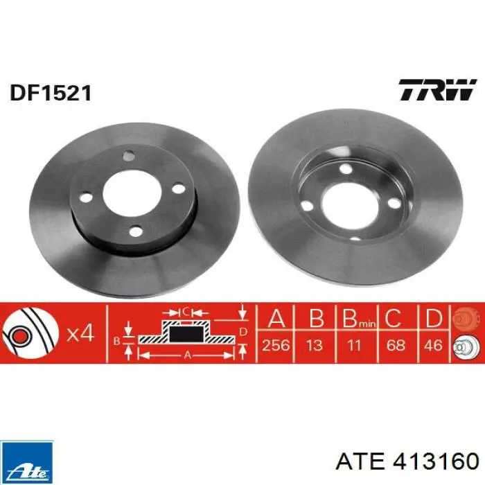 413160 ATE Диск тормозной передний