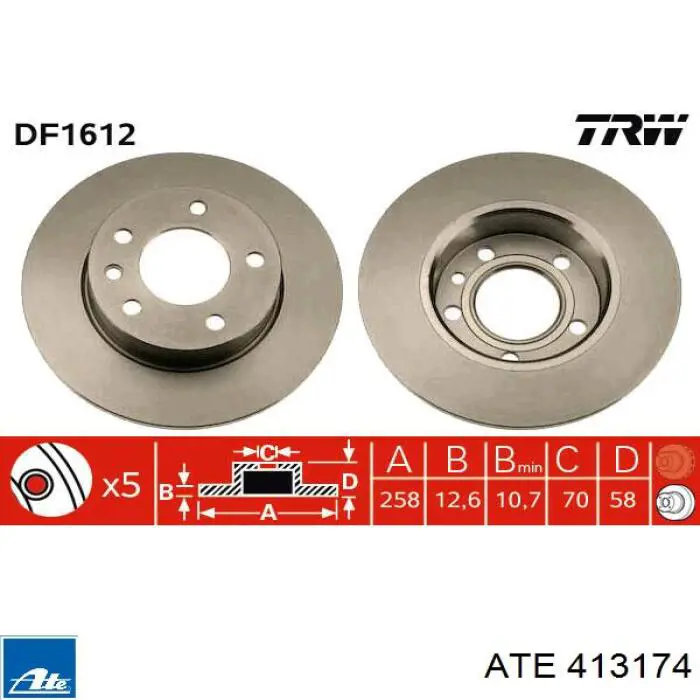 Передние тормозные диски 413174 ATE