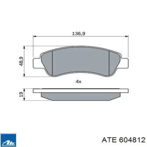 Купить 604812 ATE Колодки тормозные задние, дисковые