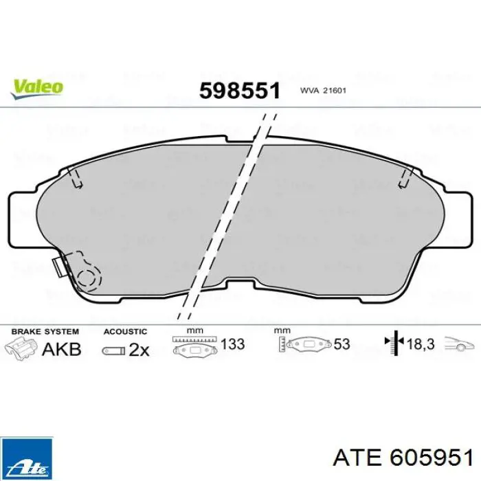 Передние тормозные колодки 605951 ATE