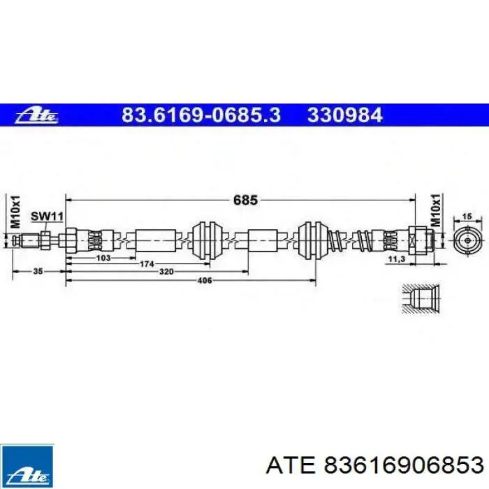Шланг тормозной передний 83616906853 ATE