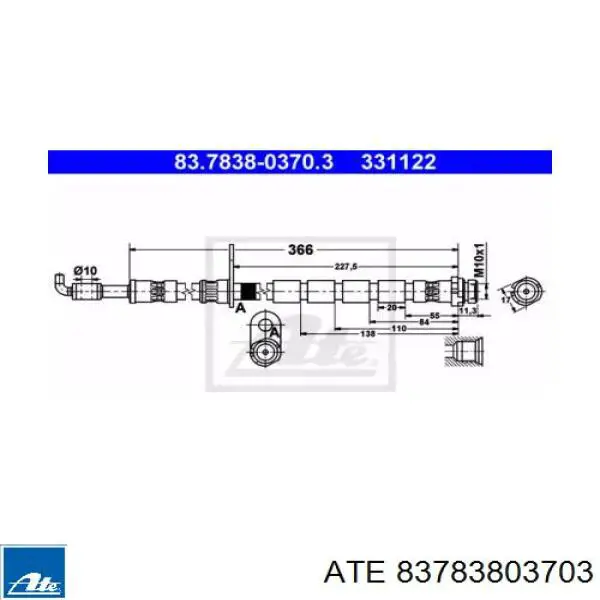 Шланг тормозной передний правый 83783803703 ATE