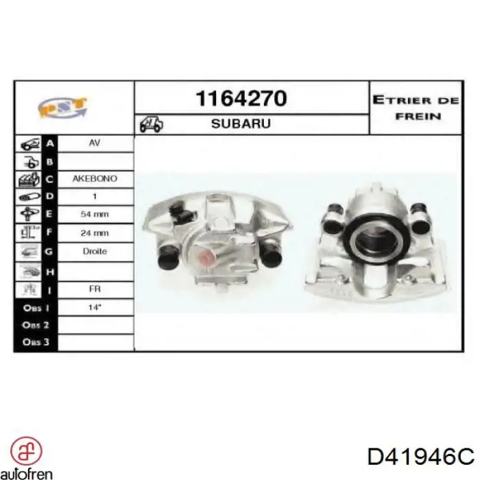 D41946C Autofren Ремкомплект суппорта тормозного, переднего