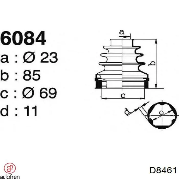 Купить D8461 Autofren Пыльник гранаты внутренний, передней полуоси