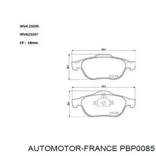 Передние тормозные колодки PBP0085 Automotor France