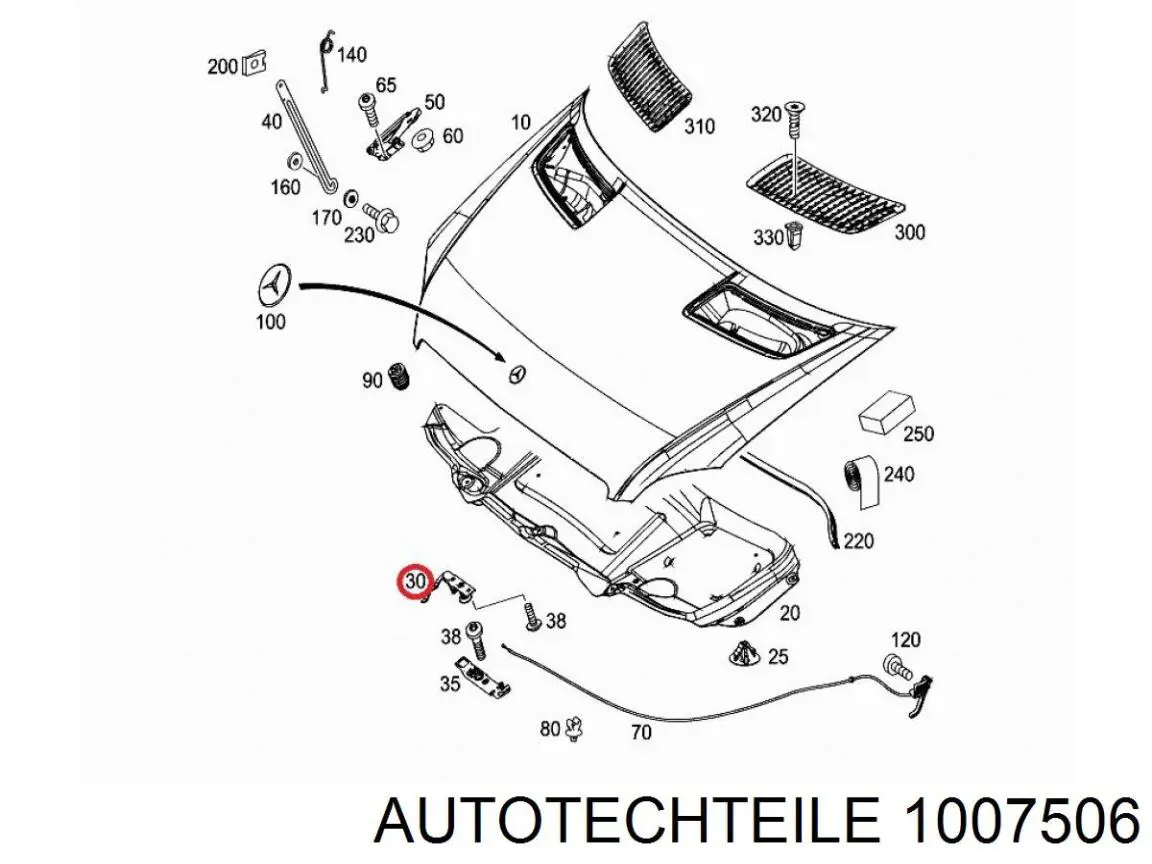 Стояк-гак замка капота 1007506 Autotechteile