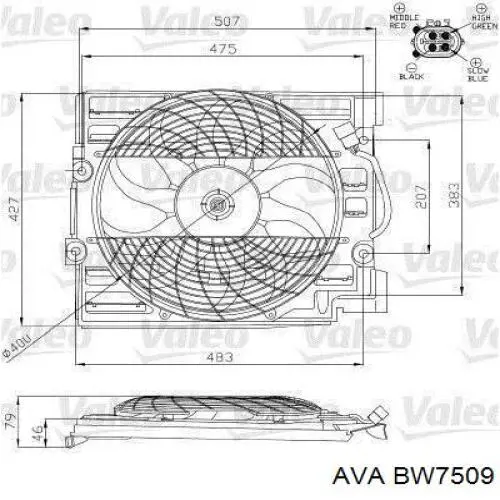BW7509 AVA Диффузор радиатора кондиционера, в сборе с крыльчаткой и мотором