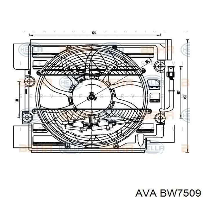 Диффузор радиатора кондиционера, в сборе с крыльчаткой и мотором AVA BW7509 цена, от 143.82 USD