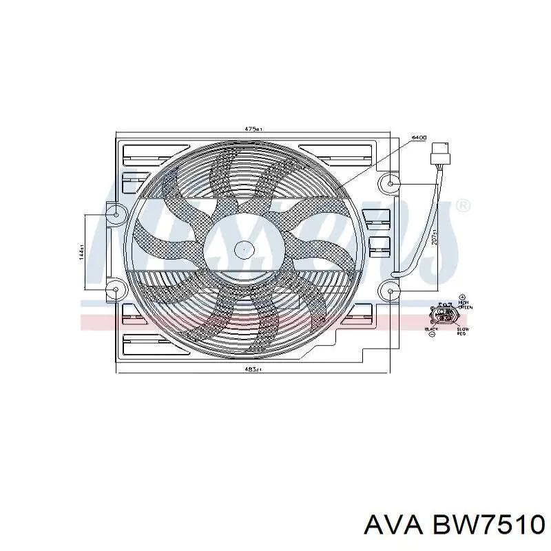Купить BW7510 AVA Диффузор радиатора кондиционера, в сборе с крыльчаткой и мотором