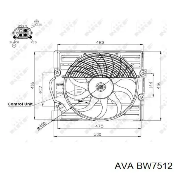 Диффузор вентилятора в сборе с мотором и крыльчаткой BW7512 AVA