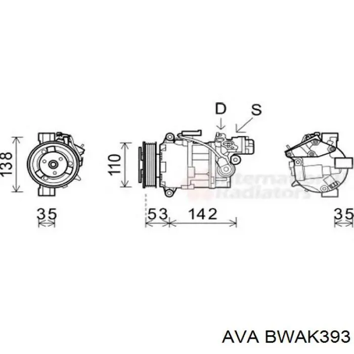 Компрессор системы кондиционирования AVA BWAK393 цена, от 265.74 USD
