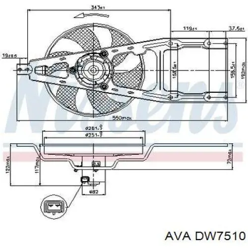DW7510 AVA электровентилятор кондиционера в сборе (мотор+крыльчатка)