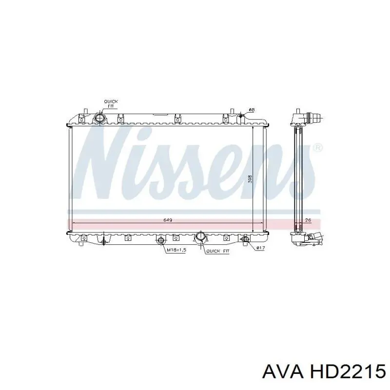Радиатор охлаждения двигателя AVA HD2215 цена, от 126.75 USD