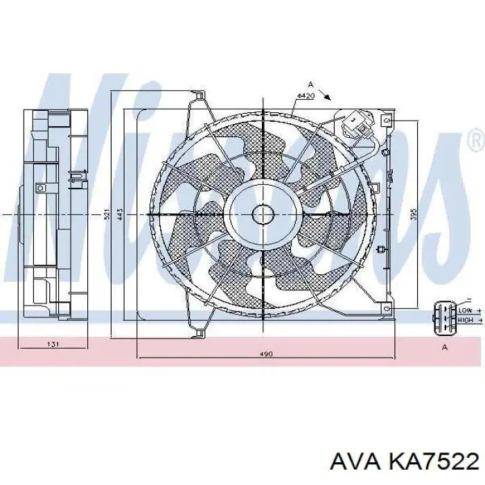 KA7522 AVA диффузор радиатора охлаждения, в сборе с мотором и крыльчаткой
