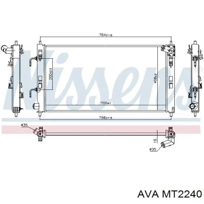 Радиатор охлаждения двигателя AVA MT2240 цена, от 81.74 USD