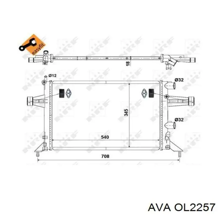 Радиатор охлаждения двигателя AVA OL2257 цена, от 54.69 USD