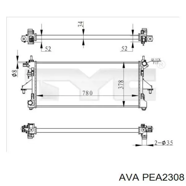 Радиатор охлаждения двигателя AVA PEA2308 цена, от 80.72 USD